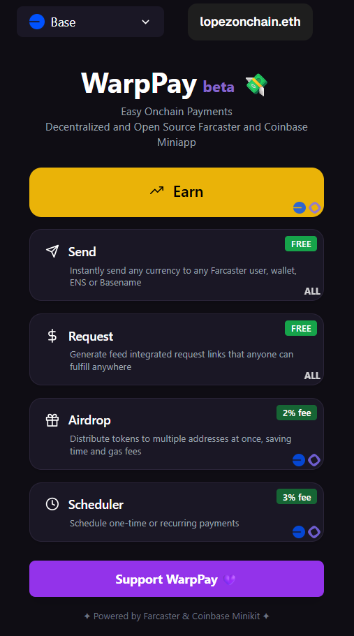 WarpPay – All-in-one payments - Farcaster Mini Apps screenshot